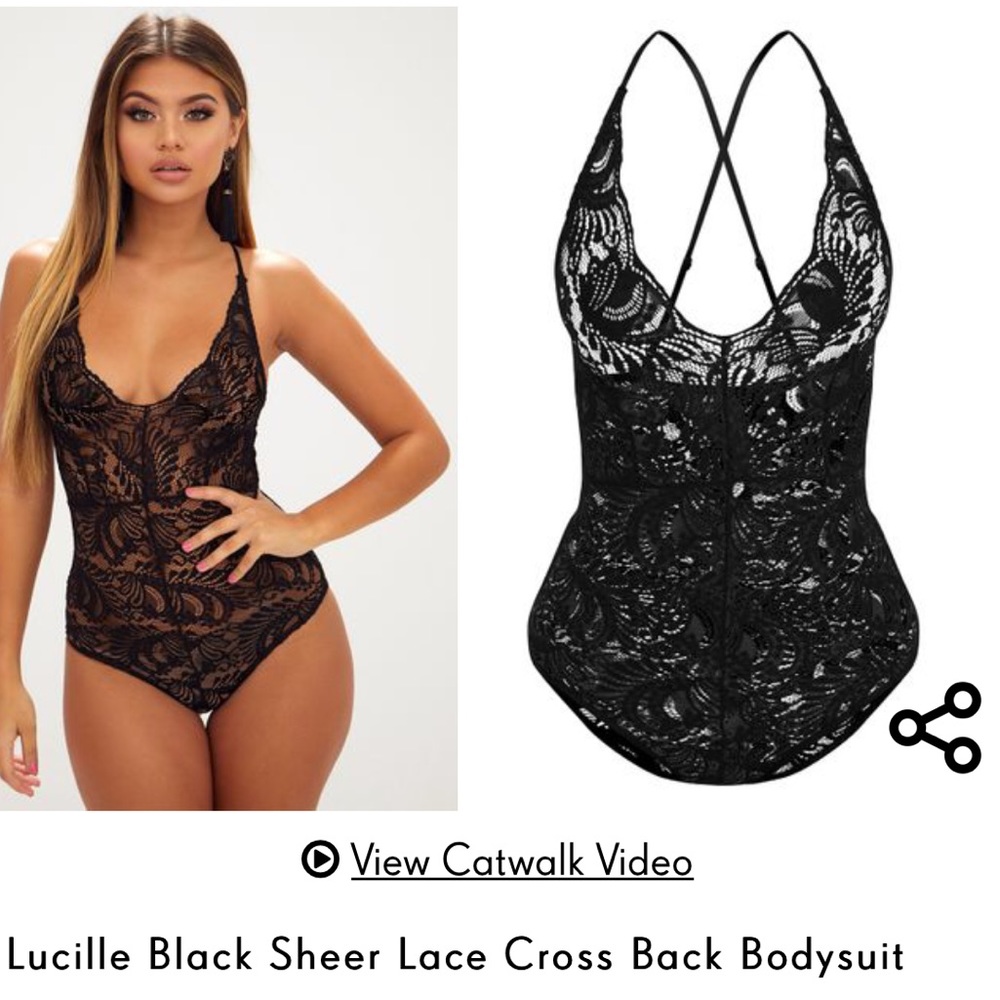 Lucille Black Sheer Lace Cross Back Bodysuit